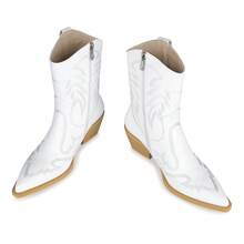 WETKISS Embroidered Cowboy Boots for Women, Ankle Cowgirl Boots with Pointed Toe, Side Zipper and Chunky Heel Design - trắng - Xem 5