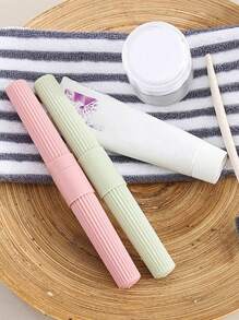 1pc Portable Toothbrush Case With Simple Striped Pattern, Travel Toothbrush Holder Home Bathroom Decor Summer Back To School