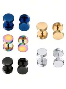 點狀耳環,高光澤鈦鋼螺旋式平面後盤耳釘,男女皆可,5對裝 - 彩色 - 查看 1