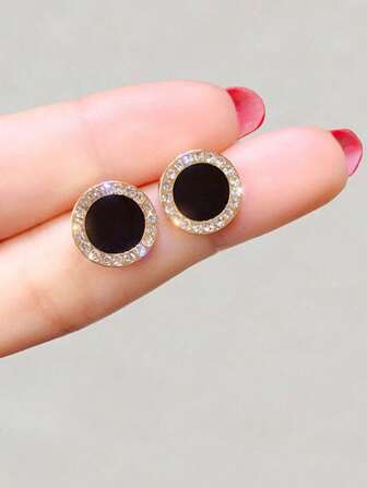 1 par fashionabla minimalistiska runda runda geometriska örhängen med strass