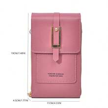 新款女性垂直的拉鍊皮夾手機包系列斜肩包單肩包 - 粉色 - 查看 6