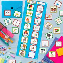 48Pcs Visual Schedule for Kids Home Chore Chart Routine Cards with Portable Pocket Visual Aids Wall Planner Speech Delay Learning Materials for Home School ADHD  Preschool Children - Blue - View 5