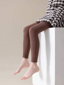 1件幼兒女童實色休閒長褲,適用於春秋季節 (適合1-2歲、2-3歲、3-8歲、8-12歲） - 咖啡棕 - 查看 2