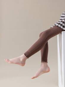 1件幼兒女童實色休閒長褲,適用於春秋季節 (適合1-2歲、2-3歲、3-8歲、8-12歲） - 咖啡棕 - 查看 1