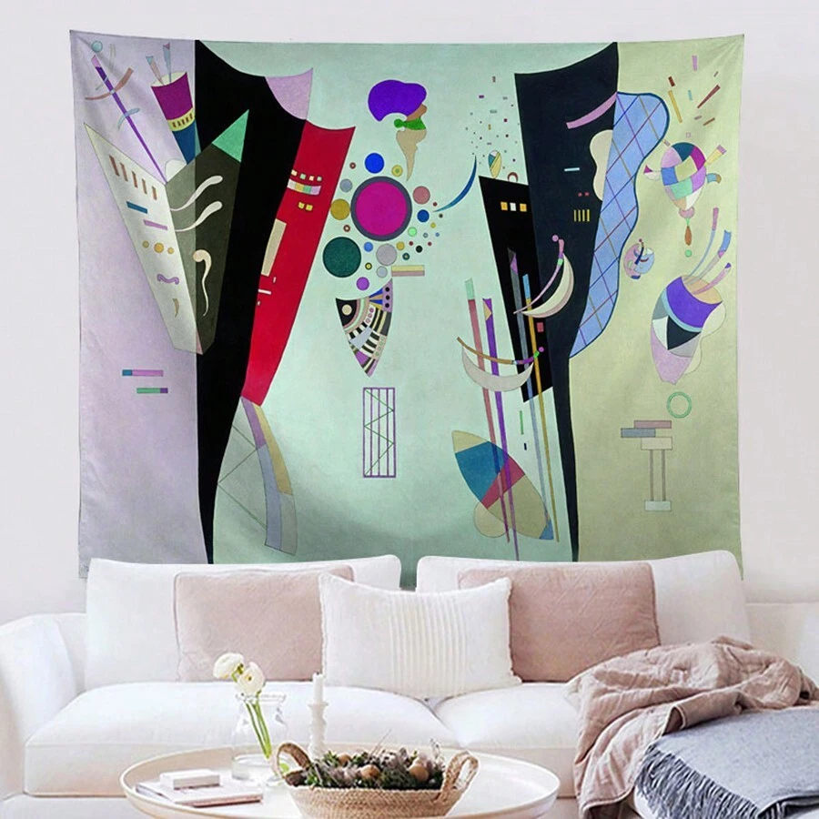 1片絨面織物背景布,由康定斯基油畫圖案製成,非常適合為臥室牆面裝飾 - 酒紅色 - 查看 1