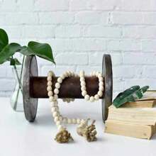 رمضان زينة رمضان زينة خيطان خشبية بلون طبيعي مع خيط من الخيش والخرز الخشبي لديكورات المنزل (صغير/متوسط/كبير) للغرفة المعيشة/غرفة الطعام/النافذة/الباب، قطعة للتعليق على الحائط DIY، هدايا مصنوعة يدويًا