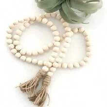 رمضان زينة رمضان زينة خيطان خشبية بلون طبيعي مع خيط من الخيش والخرز الخشبي لديكورات المنزل (صغير/متوسط/كبير) للغرفة المعيشة/غرفة الطعام/النافذة/الباب، قطعة للتعليق على الحائط DIY، هدايا مصنوعة يدويًا