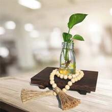 رمضان زينة رمضان زينة خيطان خشبية بلون طبيعي مع خيط من الخيش والخرز الخشبي لديكورات المنزل (صغير/متوسط/كبير) للغرفة المعيشة/غرفة الطعام/النافذة/الباب، قطعة للتعليق على الحائط DIY، هدايا مصنوعة يدويًا