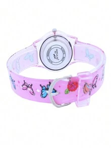 粉紅蝴蝶、透明果凍和半透明粉紅防水石英卡通兒童手錶,女孩腕錶