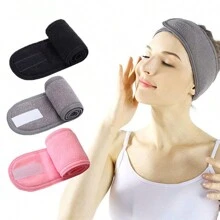 1 pieza Diadema facial para spa y maquillaje para lavarse la cara, diadema para ducha, baño, deporte, diadema para niñas, de poliéster ajustable con y antideslizante (color aleatorio)