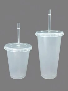 1 件透明塑料吸管杯便携式适用于咖啡、水、可乐、果汁极具吸引力的简约 - 無色 - 查看 1