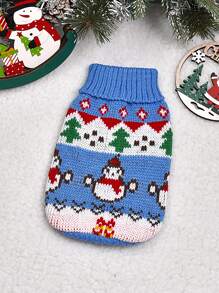 LUCKIE LABO 1 chiếc áo len dệt kim in hình ngộ nghĩnh, trang phục mùa đông ấm áp cho chó nhỏ như Chihuahua, dễ thương và thoải mái, phù hợp cho cả trong nhà và ngoài trời, trang phục thú cưng mùa Giáng sinh. - Màu xanh lam - Xem 2