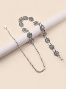 1 Miếng 15 Tròn Lá Mẫu 8 Từ Trang trí chuỗi Eo Thắt lưng , Thích hợp Đối với Mặc hàng ngày Với Tông màu bạc Phong cách Bohemian Sắt Chuỗi - Bạc - Xem 3