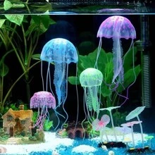 1个紫色硅胶人造发光荧光水母水族箱装饰品，鱼缸水下植物，海洋景观装饰（未充电） - 紫色 - 查看 3