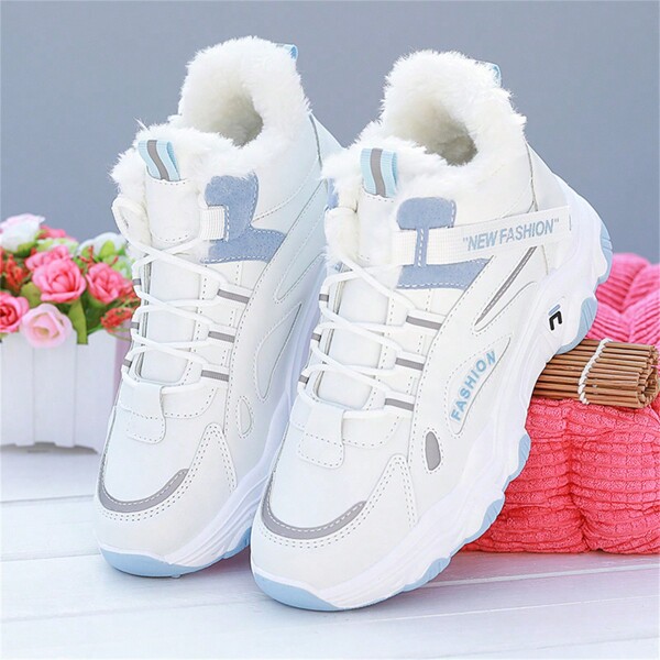 Women Winter Warm Furry Snow Shoes Thick Bottom High-Top Sports Shoes Outdoor Running Shoes