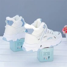 女性冬季保暖毛茸茸雪鞋厚底高頂運動鞋，戶外跑步鞋 - 藍色 - 查看 4