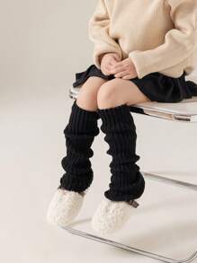 1pair Girls' Solid Color Leg Warmers For Spring And Autumn - Black - View 2
