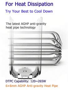 Golden Field XY-NP6-DB120 RGB Mute CPU Cooler Dual Tower 6 Heat Pipe CPU Cooler Colorful AGHP 800-1800RPM Anti-Gravity - Black - View 2