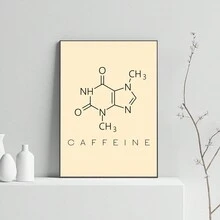 咖啡因分子壁藝術,可列印,適用於咖啡和茶愛好者、科學和化學迷、廚房、辦公室、宿舍裝飾,無框