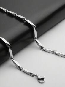 1pc Rough Titanium Steel Hexagon Grinding Men's Necklace, Thick Chain Necklace - Silver - View 4