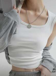 女士白色套裝內衣背心 Ins 时尚短款上衣露肚脐 - 白色 - 查看 2