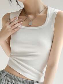 女士白色套裝內衣背心 Ins 时尚短款上衣露肚脐 - 白色 - 查看 1