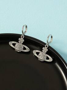 1pair Women's Dazzling Full Rhinestone Decor Alloy Planet Dangle Earrings - Silver - View 12