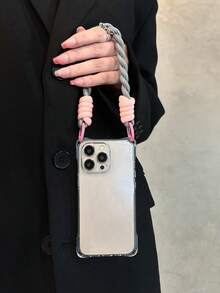 1 件灰色扭繩手機掛繩,附圓扣設計,適用於有掛孔的手機殼 - 彩色 - 查看 2