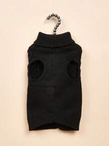 1pc Black European & American Style Pet Clothing Fashionable High Collar Solid Color Twisted Knit Teddy & Pomeranian Sweater - Black - View 5