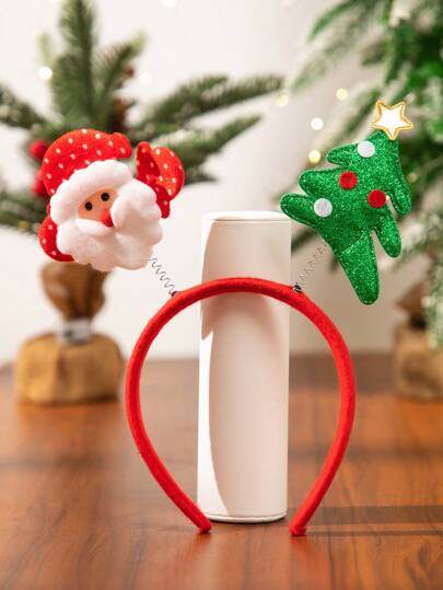 1 قطعة شريط رأس بتصميم سانتا كلوز وشجرة عيد الميلاد، مناسب للاحتفالات، شريط شعر للنساء