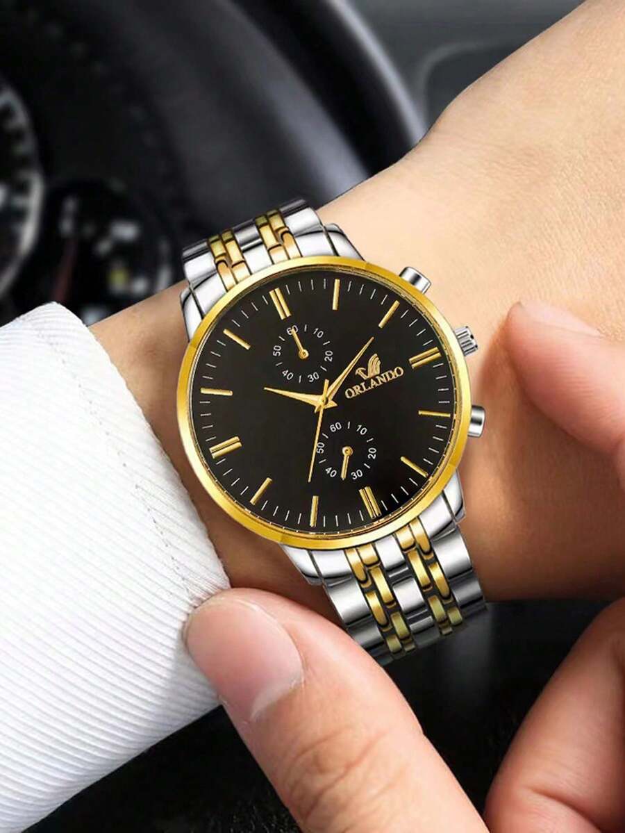 1pc Men's Casual Round Quartz Watch, Suitable For Daily Use - Black - View 1