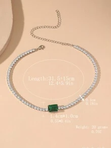 1pc Green Crystal & Cubic Zirconia Necklace, Simple Versatile Chic Accessory For Formal Occasion - Green - View 2