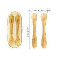 2 Piezas En 1 Cuchara De Bebé De Silicona - Amarillo - Ver 1