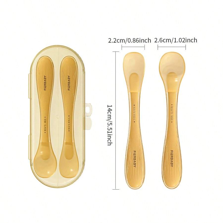 2 Piezas En 1 Cuchara De Bebé De Silicona - Amarillo - Ver 1