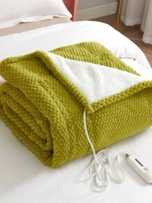 Solid Color Pineapple Plush & Sherpa Electric Blanket, Compatible With 110v American Plug, 3 Heating Settings With Indicator Light, 4 Hour Auto Shut-off. Machine Washable, Ce & Etl Certified. - Green - View 1