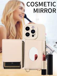 1pc Crossbody PU Leather Phone Case With Card Slot And Mirror Compatible With Iphone 16 Pro Max, Samsung
