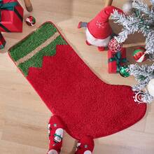 DeramHy home 1 Pieza Alfombra De Baño De Calcetín Navideño Verde Y Rojo, Tapete De Bienvenida De Calcetín Antideslizante Lavable Para Decoración Del Baño, La Bañera, La Cocina - rojo y verde - Ver 2
