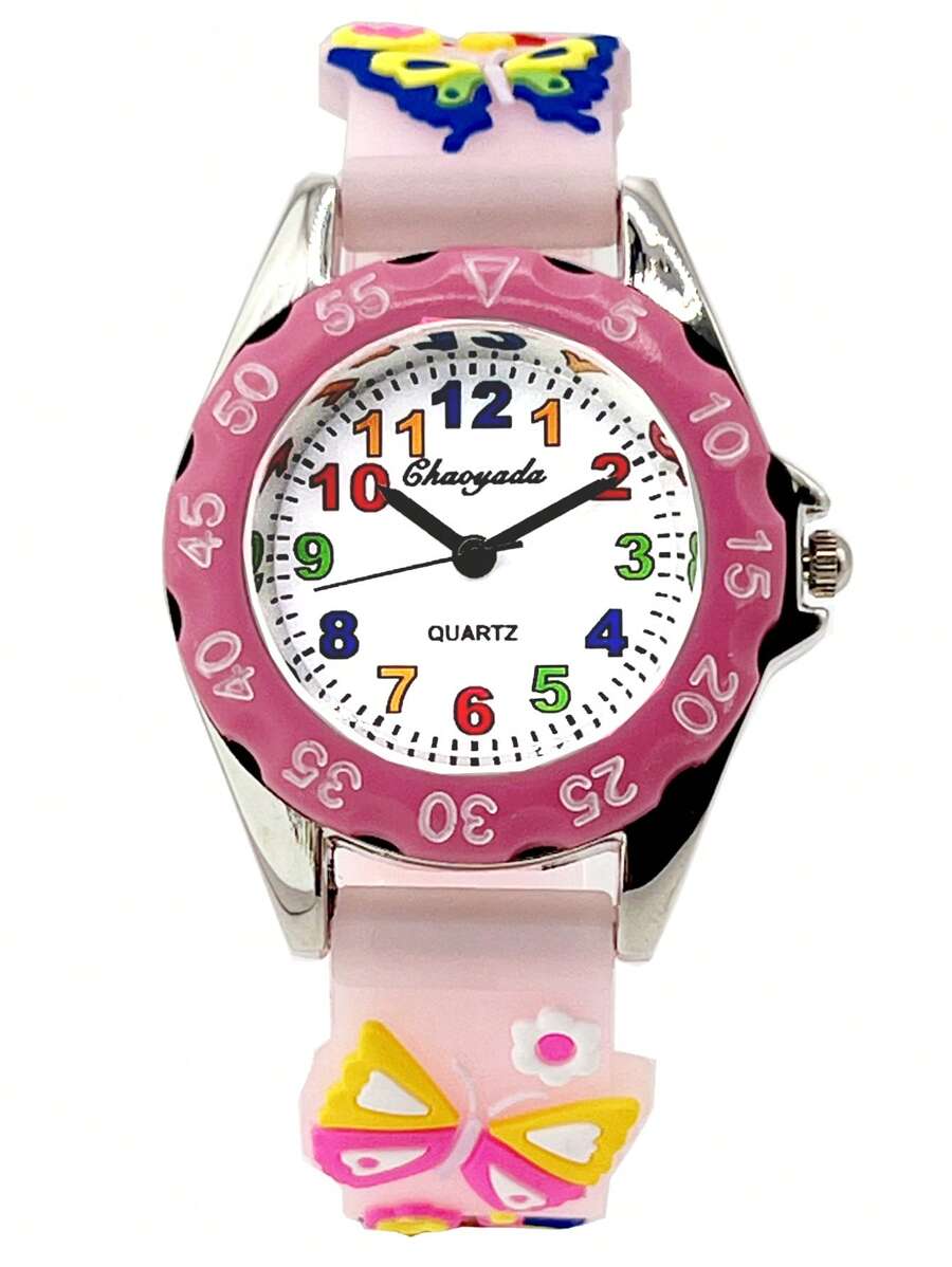 Reloj de cuarzo con diseño 3D de camión de bomberos y bombero de dibujos animados, regalo para niños - Rosa - Ver 1