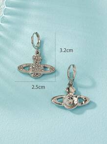 1pair Women's Dazzling Full Rhinestone Decor Alloy Planet Dangle Earrings - Silver - View 5