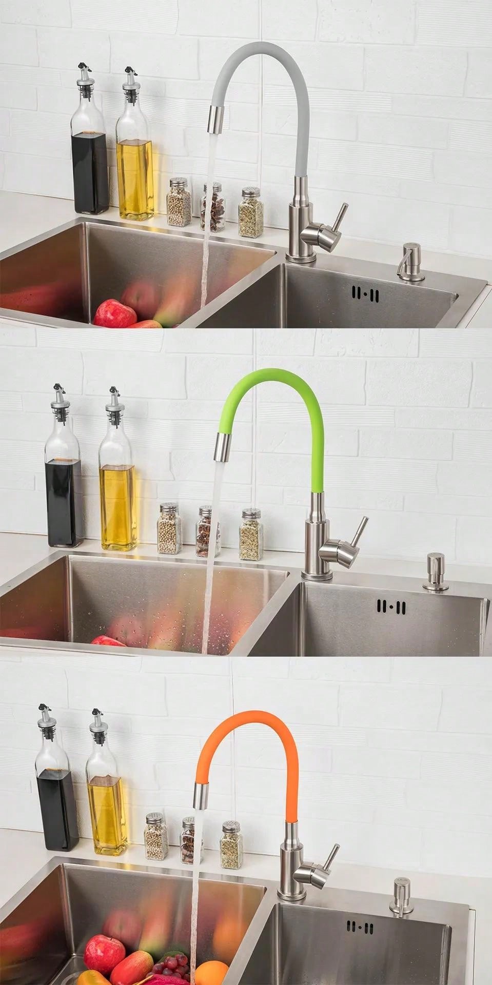 A Set G1/2 Stainless Steel Kitchen Faucet Flexible Spout Kitchen Sink