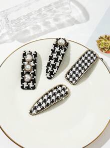 高雅的4入組高檔時尚可愛髮夾，包括鑲有水晶的夾子、頂部夾子、後腦勺夾子和立體紋路BB夾子。 - 彩色 - 查看 4