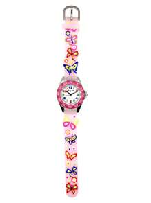 Reloj de cuarzo con diseño 3D de camión de bomberos y bombero de dibujos animados, regalo para niños - Rosa - Ver 5