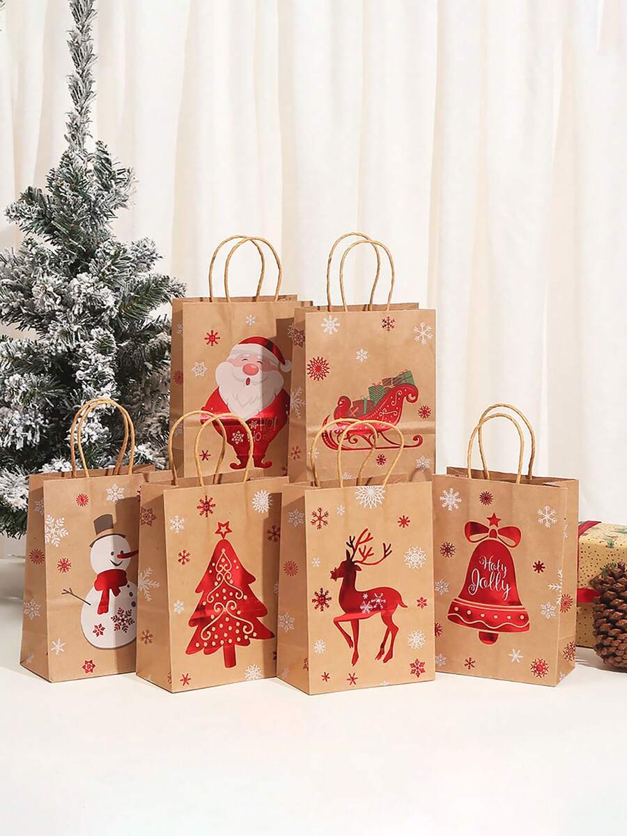 12pcs/set Multicolor Christmas Gift Bag With Paper Material And Hot Stamping - Multicolor - View 1