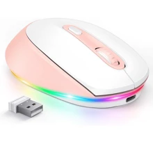 JOMAA OMAA USB Wireless Mouse Rechargeable Light Up Mouse For Laptop Small Cordless Mice With Quiet Click LED Rainbow Lights For PC Computer Chromebook Windows (White Pink) - pink white - View 1