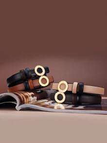 4入組女士雙面圓扣pu皮革腰帶,適合日常穿著