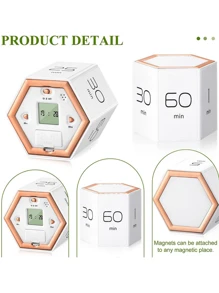Hexagon Flip Timer Learning Timer Self-discipline Reminder Countdown Time Management Kitchen Timer - White - View 2