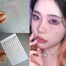 1pc Randomly Selected Eye Makeup Adhesive Sticker Decorated With Rhinestones, Tears And Pearls Halloween