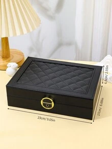 Luxury Rhombic Grid Single Layer Jewelry Box - Black - View 3