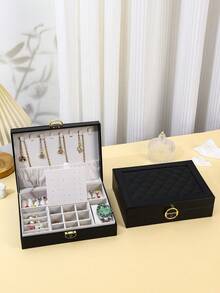 Luxury Rhombic Grid Single Layer Jewelry Box - Black - View 1