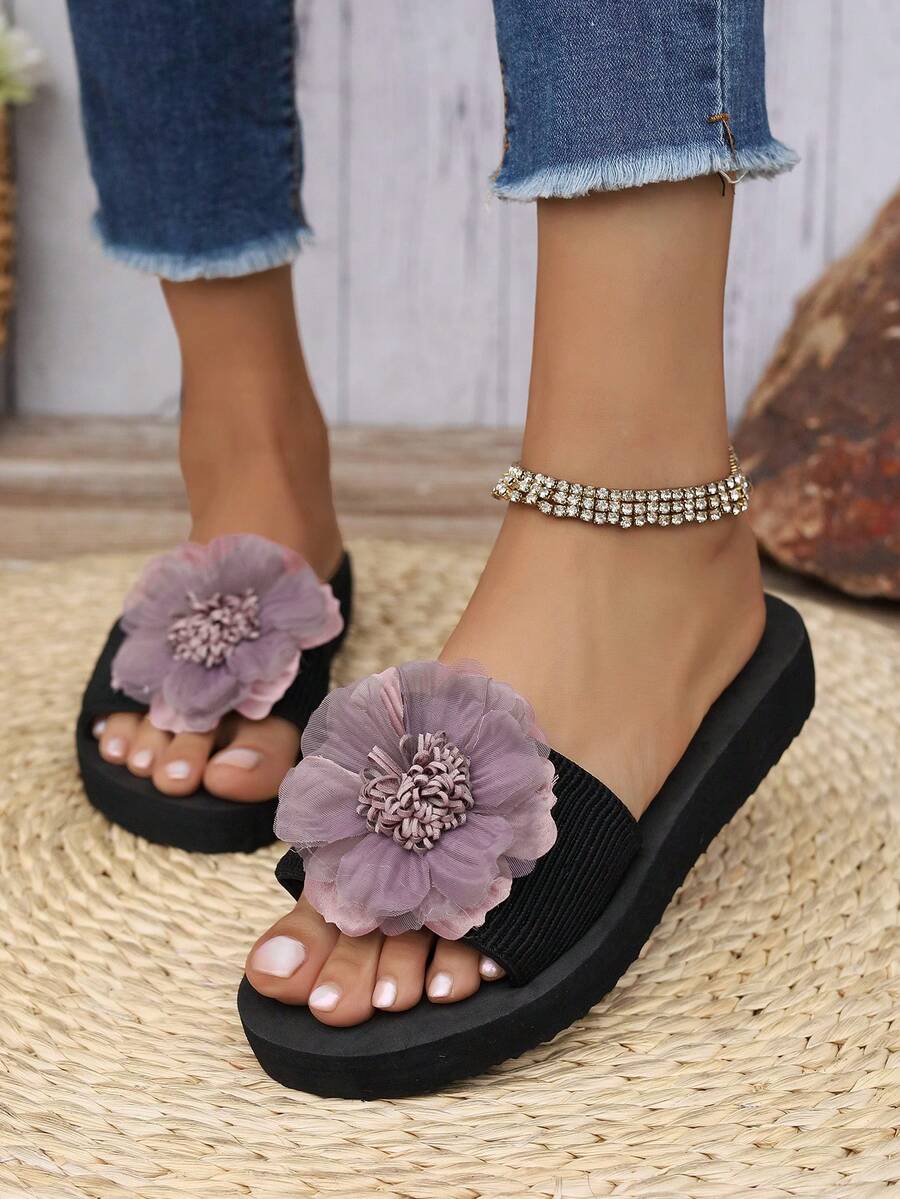 Giày cao gót 3cm, quai đơn giản, đế bằng, dép đi biển mùa hè cho nữ, dép chống trượt - Màu tím - Xem 1